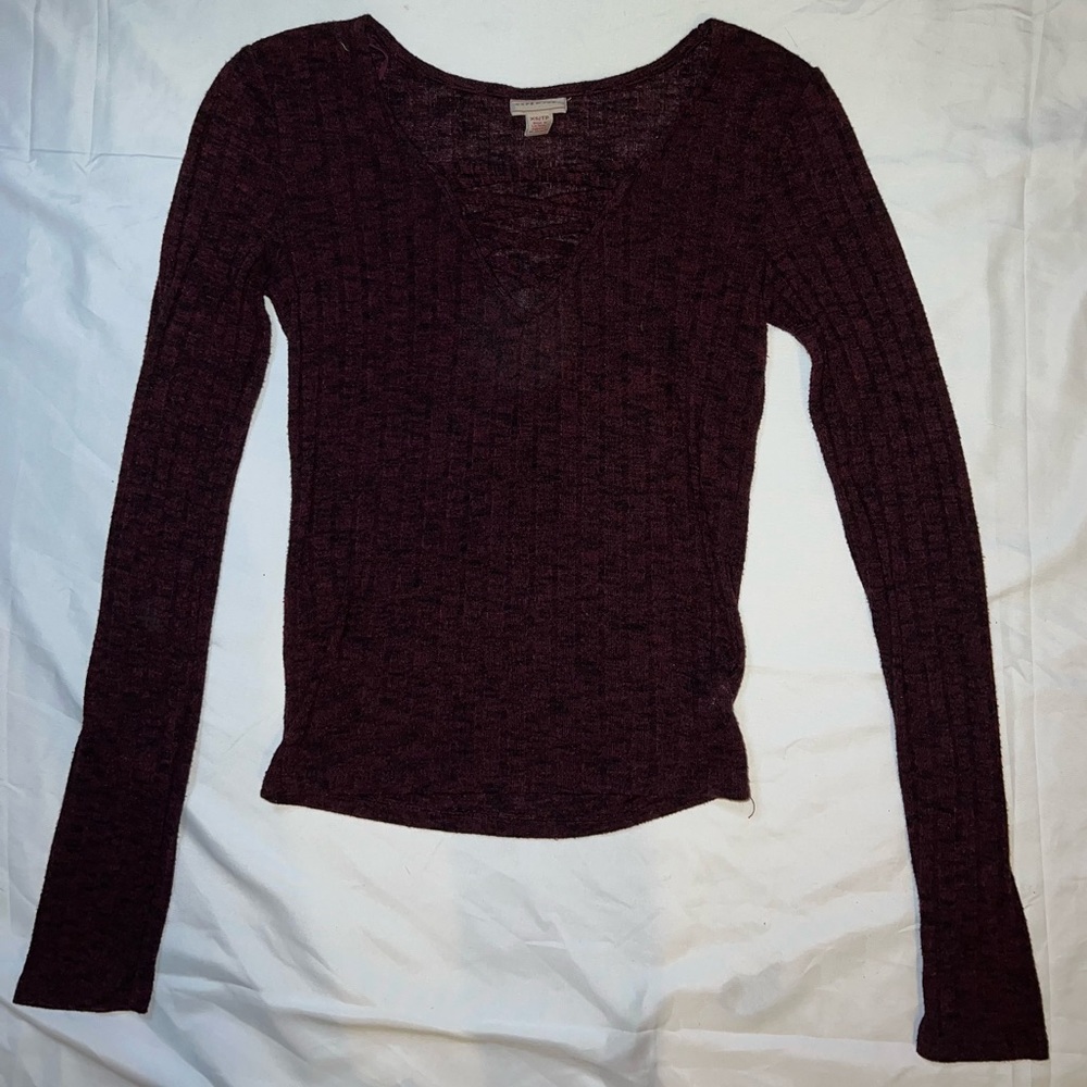 Burgundy Knit Open Criss Cross Crop Top